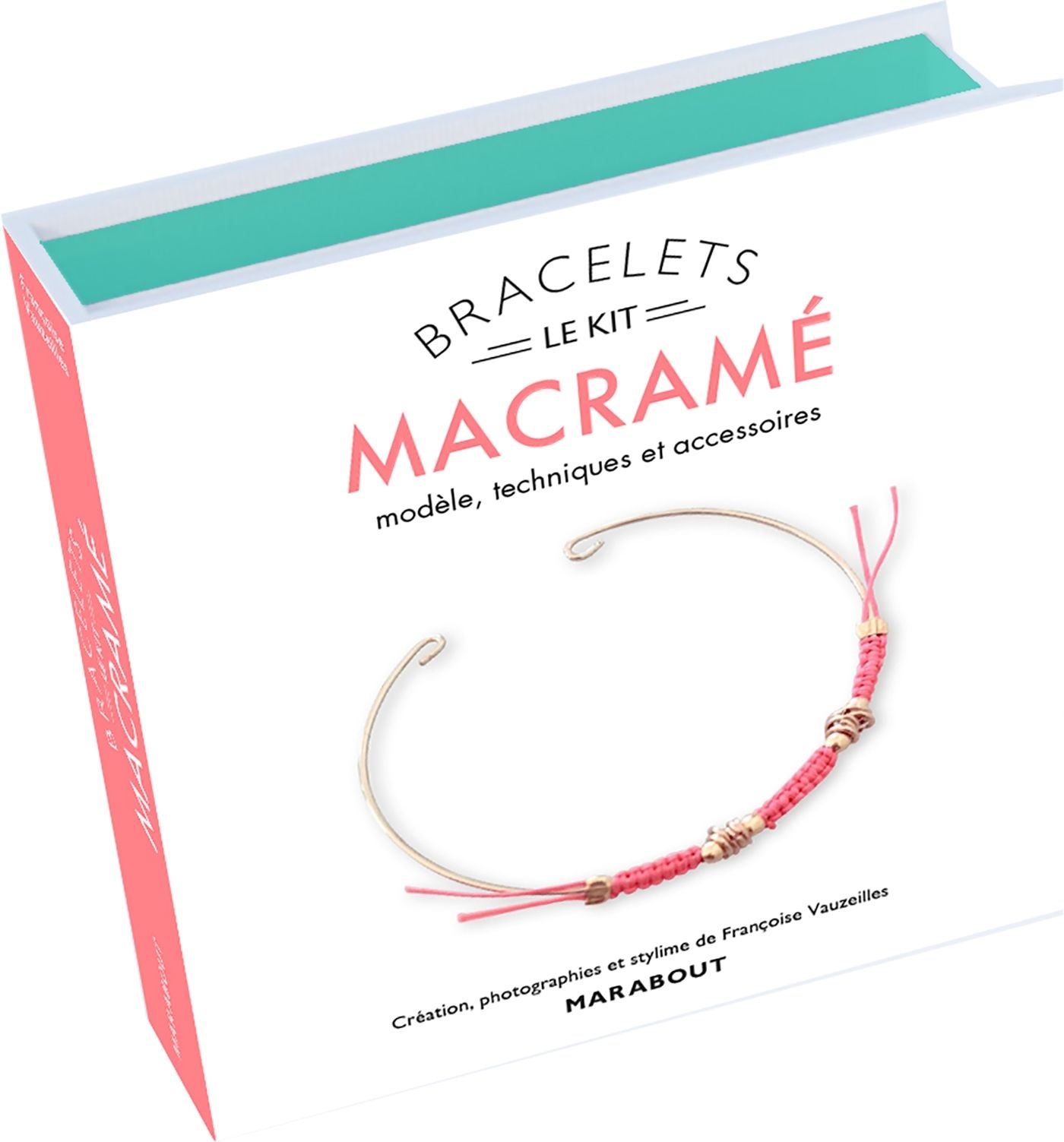 Le kit bracelet macramé. Modèle & accessoires. Avec 6 perles à écraser, 10 petits anneaux dorés, 3 m
