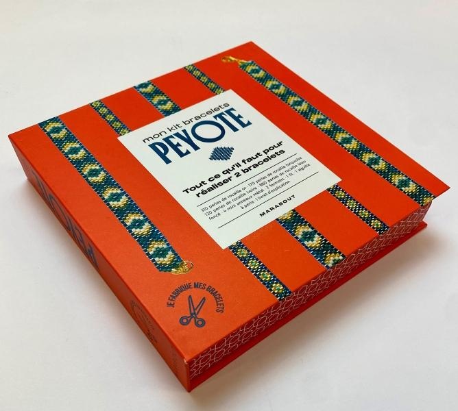 Mon kit bracelets Miyuki. Avec des perles de rocaille or, turquoise, ivoire et bleu foncé, des mini