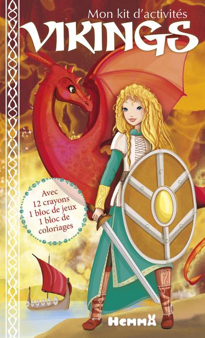 Mon kit d'activités Vikings. Avec 12 crayons de couleur, 1 bloc de jeux, 1 bloc de coloriages