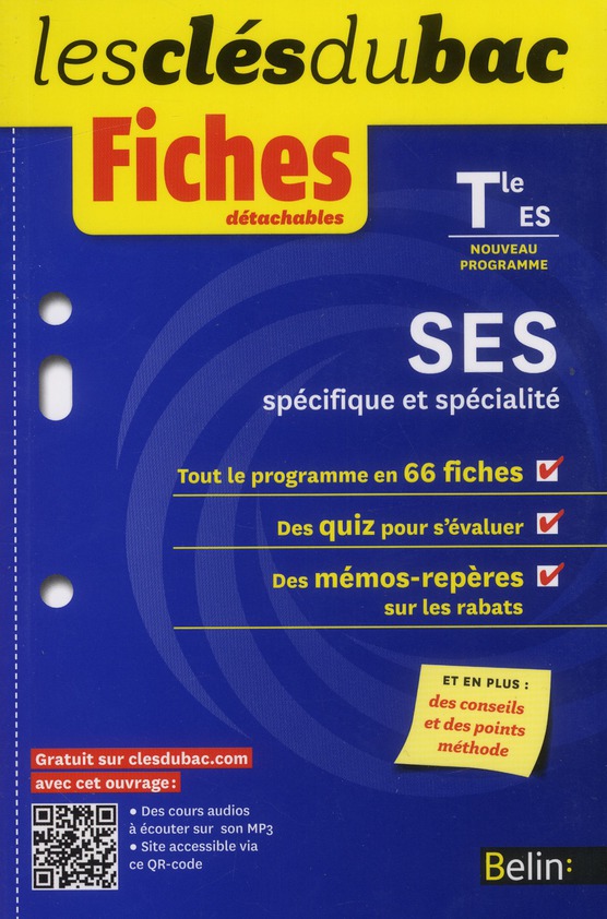 Sciences économiques et sociales spécifique et spécialité Tle ES. Fiches détachables