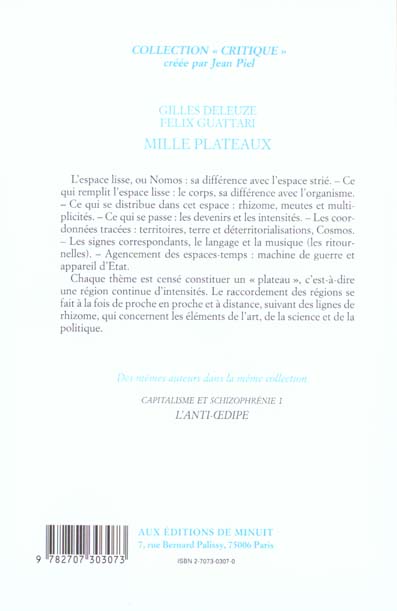 CAPITALISME ET SCHIZOPHRENIE. Tome 2, Mille plateaux