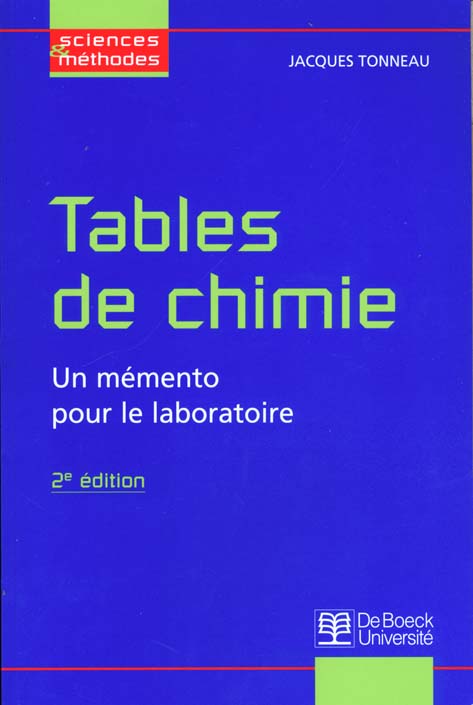 TABLES DE CHIMIE. Un mémento pour le laboratoire, 2ème édition