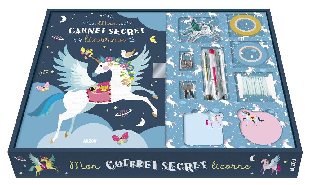 Mon coffret secret licorne. Avec 3 stylos glitters, 2 masking tapes, 2 blocs de notes repositionnabl