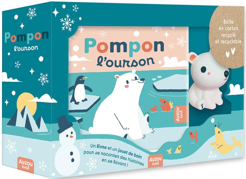 Pompon l'ourson. Coffret avec un livre pour le bain et un jouet de bain