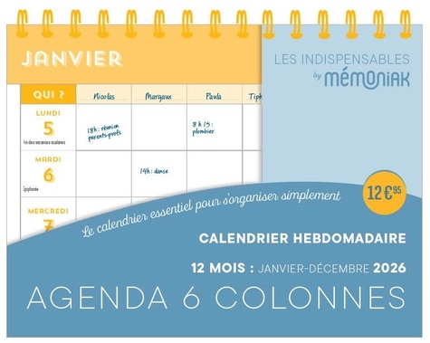 Calendrier hebdomadaire. Agenda 6 colonnes, Edition 2026
