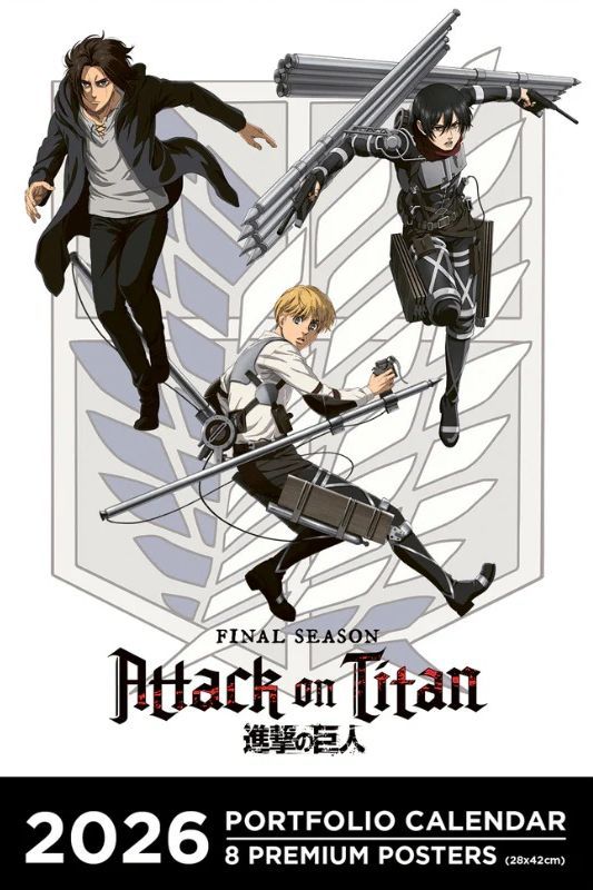 Portfolio Calendar Attack on Titans Final Season. 8 premium posters, Edition 2026, Edition bilingue