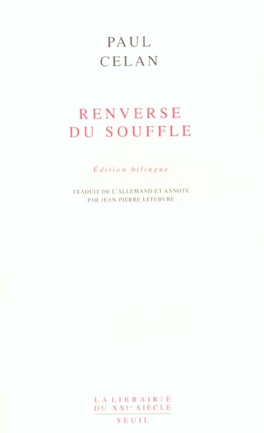 Renverse du souffle. Edition bilingue français-allemand