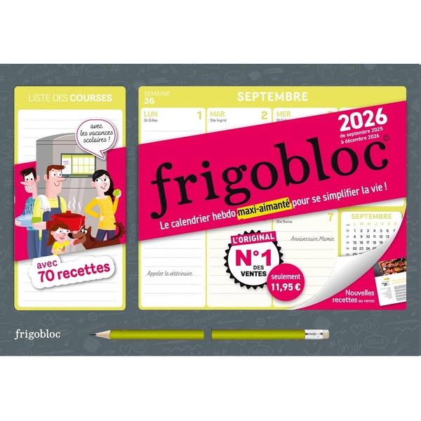 Frigobloc Hebdomadaire Compact. Avec 1 crayon, Edition 2025-2026