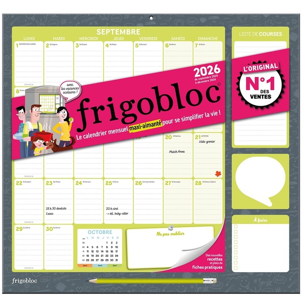 Frigobloc, le calendrier mensuel maxi-aimanté pour se simplifier la vie. Avec 1 crayon, Edition 2025