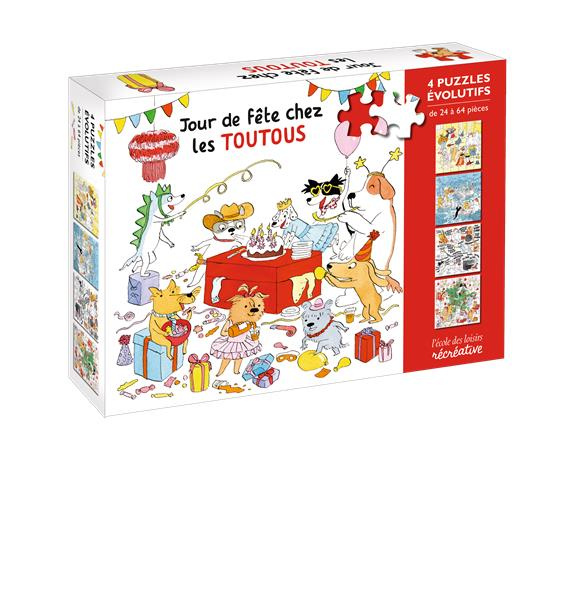 Jour de fête chez les Toutous. 4 puzzles évolutifs de 24 à 64 pièces