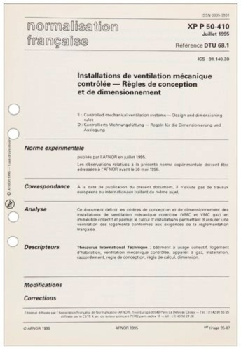 DTU 68.1 Installations de ventilation mécanique contrôlée