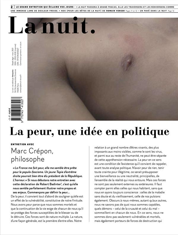 La nuit. : le grand entretien qui éclaire vos jours N° 2 : La peur, une idée en politique. Le grand