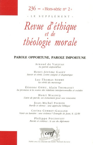 Revue d'éthique et de théologie morale N° 236, Hors-série N° 2, Septembre 205