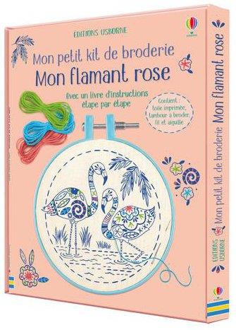 Mon flamant rose. Coffret avec 1 toile imprimée, 1 tambour à broder, fil et aiguille