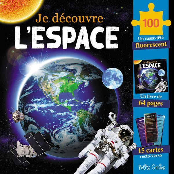 Je découvre l'espace. Avec 1 casse-tête fluorescent ; 1 livre de 64 pages et 15 cartes recto-verso