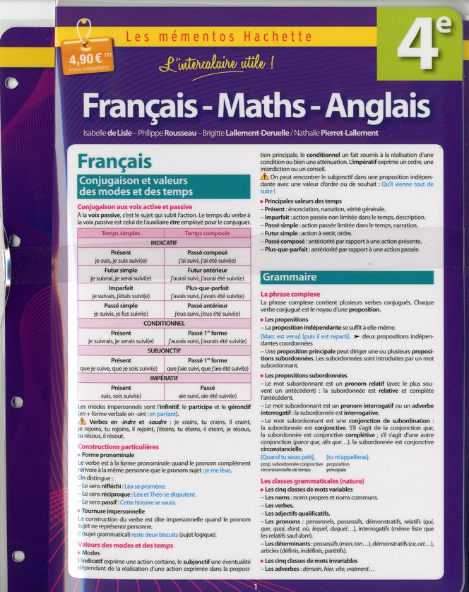Français, Math, Anglais 4e