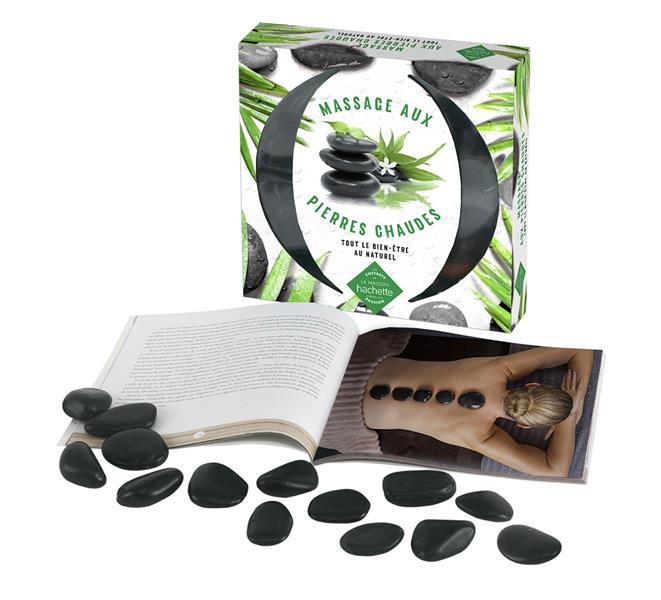 Coffret Massage aux pierres chaudes. Tout le bien-être au naturel. Le livre avec 14 pierres volcaniq