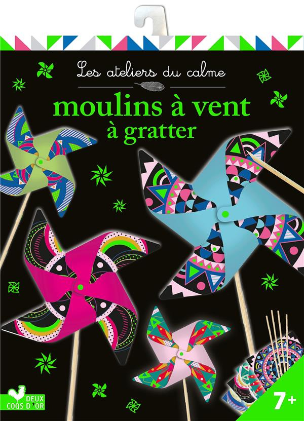 Moulins à vent à gratter. Avec 4 cartes à gratter, 4 tiges en bois, 4 attaches en plastique et 1 sty
