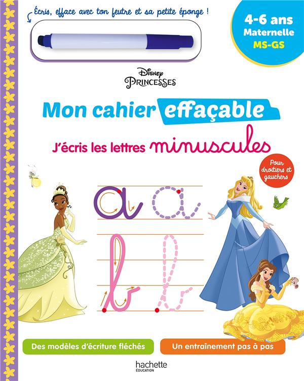 J'écris les lettres minuscules Disney Princesses. Maternelle MS, GS. Avec un feutre effaçable