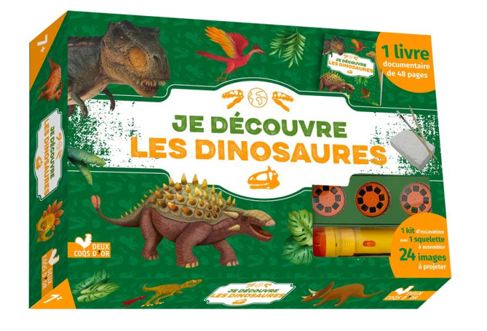 Je découvre les dinosaures. Coffret avec lampe, images à projeter et kit excavation