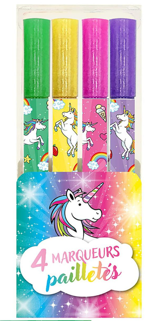 4 MARQUEURS PAILLETES LICORNES