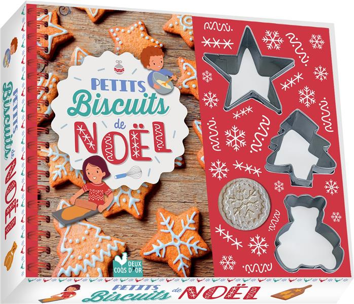 Petits biscuits de Noël. Coffret avec avec 3 emporte-pièces, 1 livre de recettes et 1 tampon