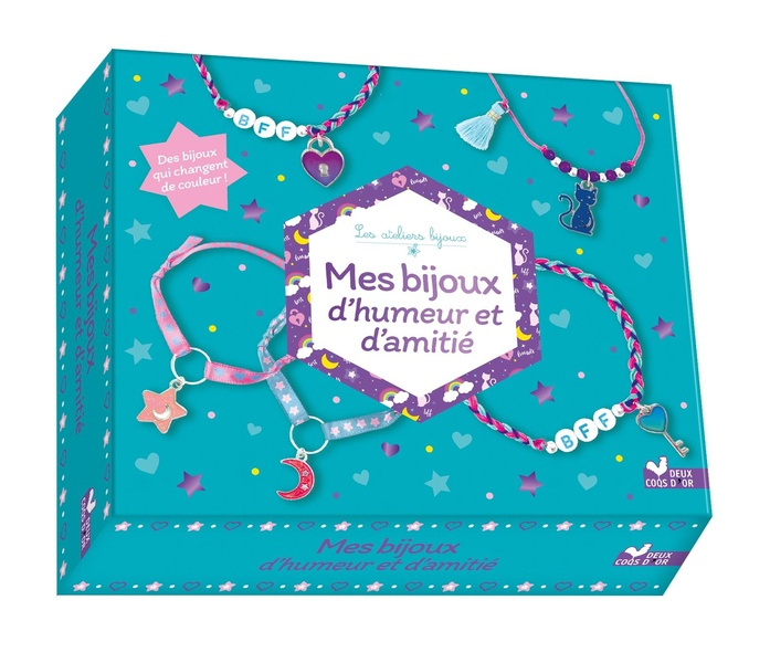 Mes bijoux d'humeur et d'amitié. Coffret avec 1 pompon, des perles, 5 breloques qui changent de coul