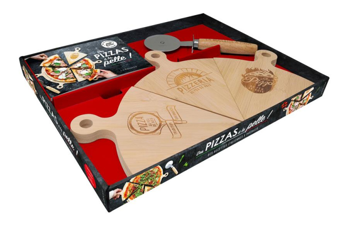 Des pizzas à la pelle ! Coffret avec 6 planches gravées, 1 roulette à pizza et 1 livret de recettes