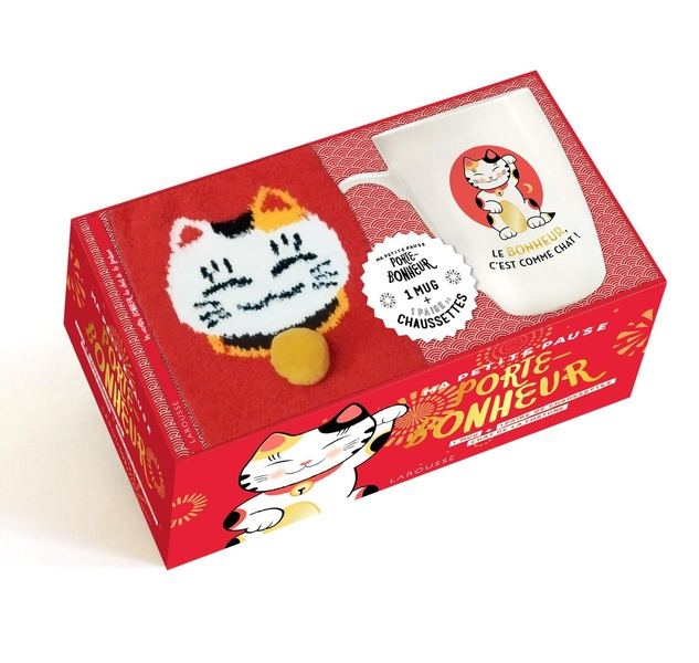 Ma petite pause porte-bonheur. Coffret avec 1 mug, 1 paire de chaussettes et 1 livre de recettes