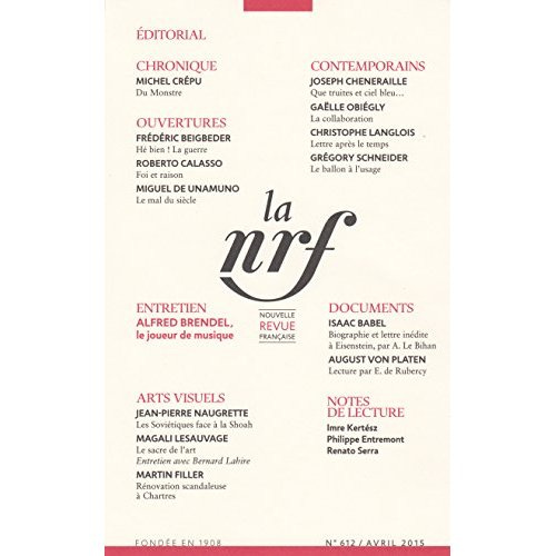 La Nouvelle Revue Française N° 612, avril 2015