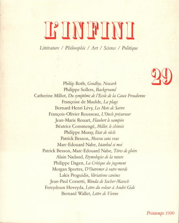 L'infini N° 29, Printemps 1990