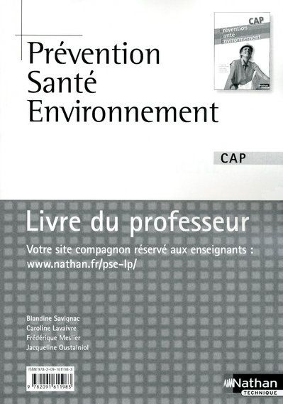 Prévention santé environnement CAP. Livre du professeur