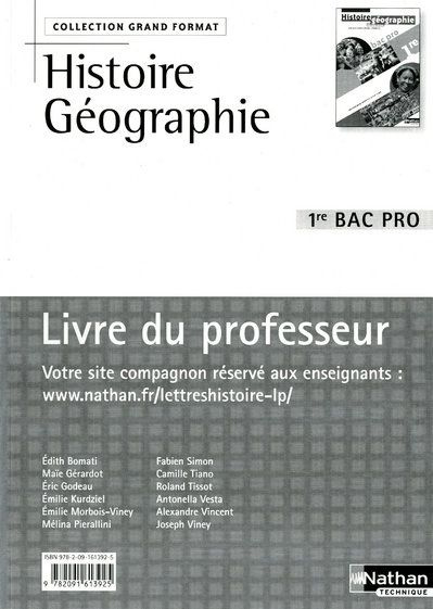 Histoire Géographie 1e Bac Pro. Livre du professeur