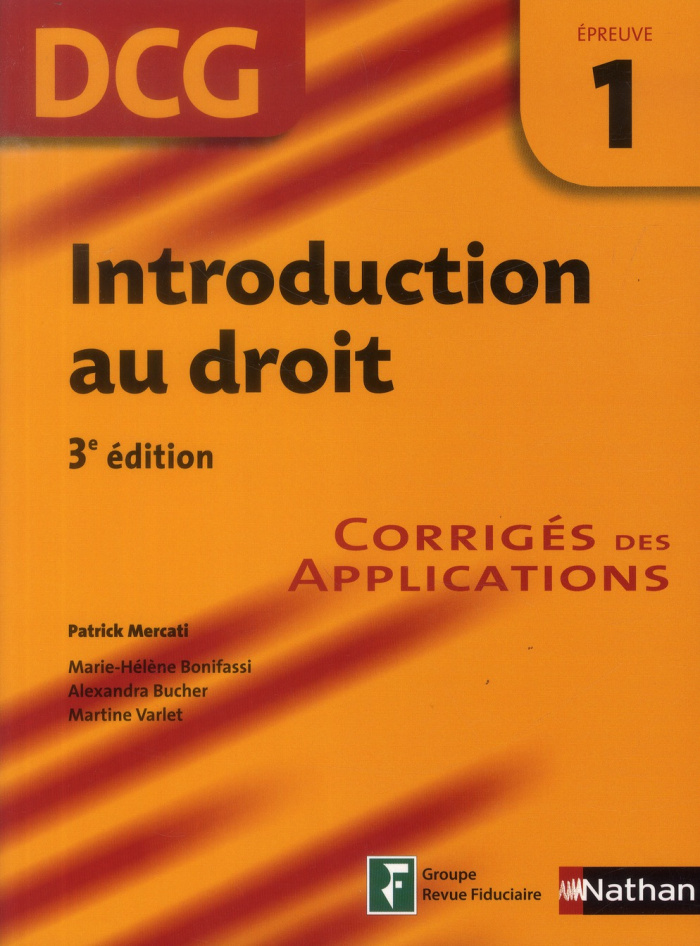 Introduction au droit - DCG 1. Corrigés des applications, 3e édition