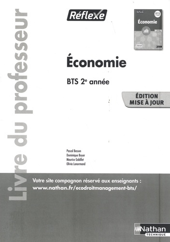 Economie BTS 2e année Réflexe. Livre du professeur, Edition 2019