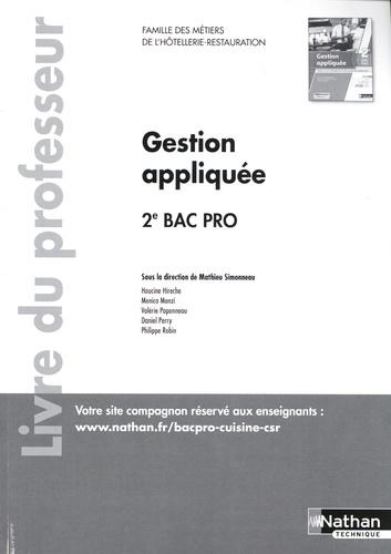 Gestion appliquée 2de Bac Pro famille des métiers de l'hôtellerie-restauration. Livre du professeur,