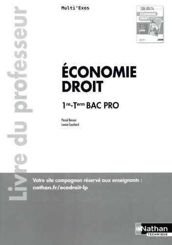 Economie-Droit 1re-Tle Bac Pro. Livre du professeur, Edition 2022