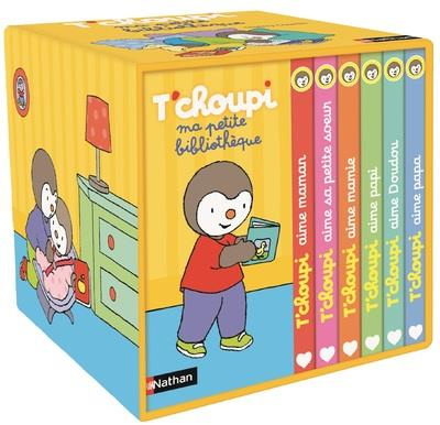 Ma petite bibliothèque T'choupi. Contient 6 livres : T'choupi aime maman ; T'choupi aime papa ; T'ch