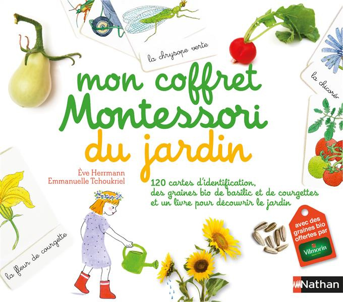 Mon coffret Montessori du jardin. 120 cartes d'identification, des graines bio de basilic et de cour