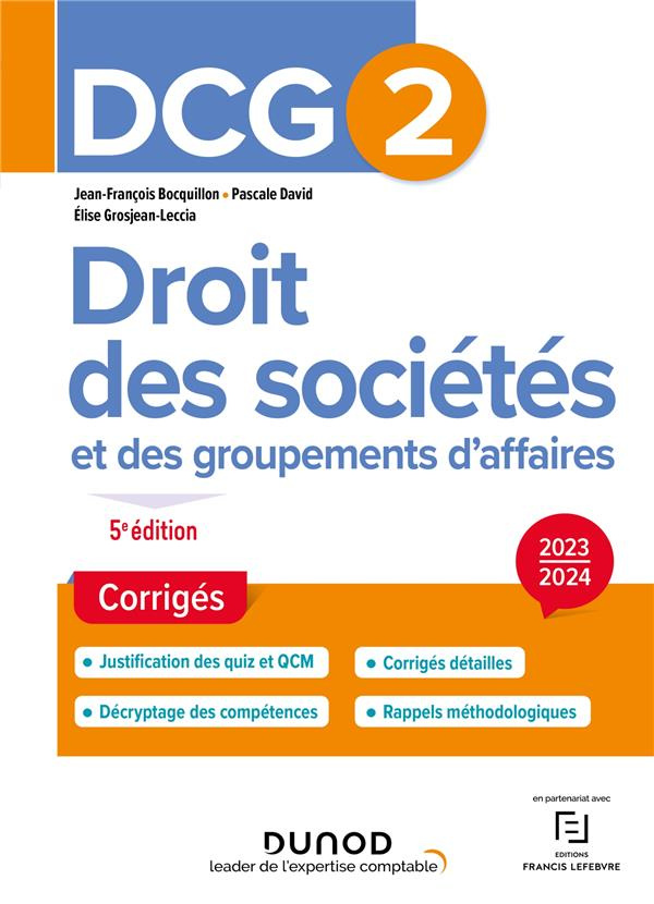 Droit des sociétés et des groupements d'affaires DCG 2. Corrigés, Edition 2023-2024