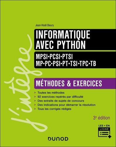Informatique avec Python MPSI-PCSI-PTSI-MP-PC-PSI-PT-TSI-TPC-TB. Méthodes & exercices, 3e édition
