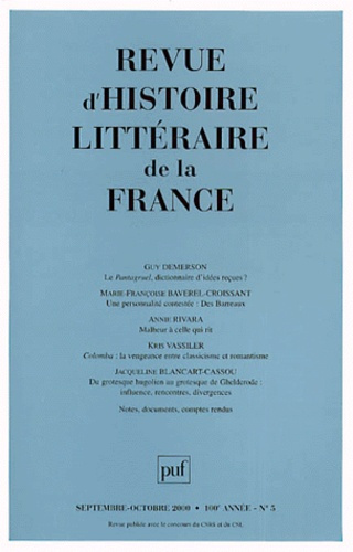 Revue d'histoire littéraire de la France N° 5, Septembre-octobre 2000