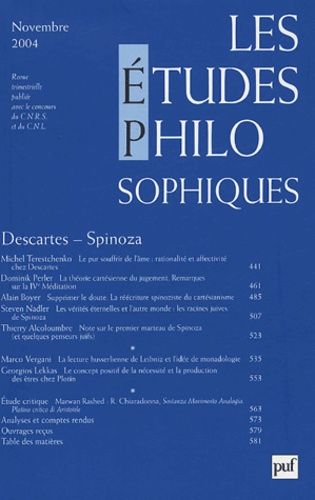 Les études philosophiques N° 4, Novembre 2004 : Descartes-Spinoza