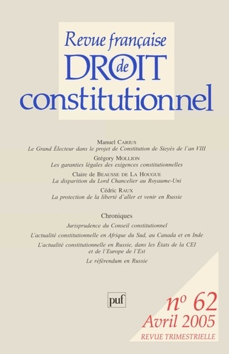 Revue française de droit constitutionnel N° 62, Avril 2005