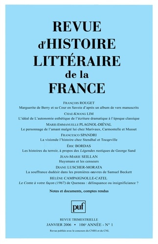 Revue d'histoire littéraire de la France N° 1/2006