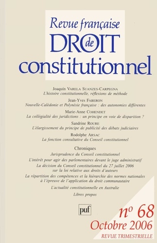 Revue française de Droit constitutionnel N° 68, Octobre 2006