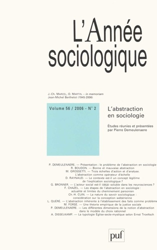L'année sociologique N° 56/2, 2006 : L'abtraction en sociologie