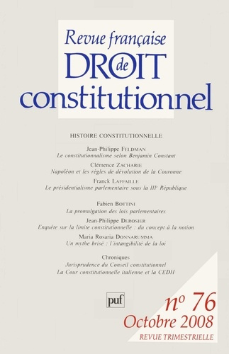 Revue française de Droit constitutionnel N° 76, Octobre 2008