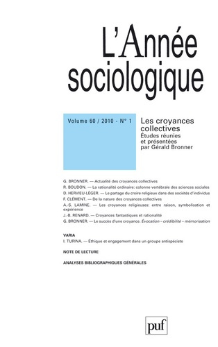 L'Année sociologique Volume 60 N° 1/2010 : Les croyances collectives