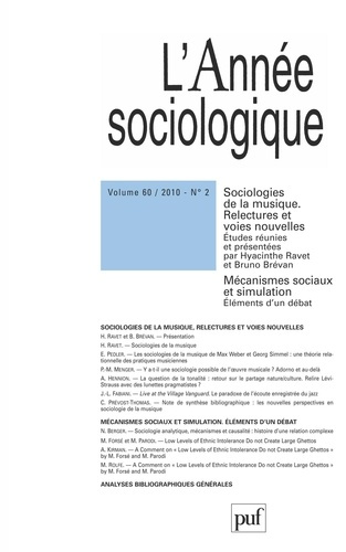 L'Année sociologique N° 60, 2010 : Sociologies de la musique. Tome 2